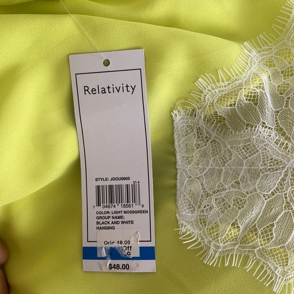 Relativity White Lace Trimmed Flowy Chartreuse Top - Picture 5 of 5